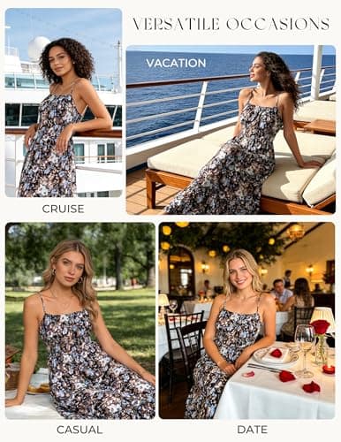 GRACE KARIN Summer Dresses for Women 2026 Vacation,Smocked Floral Maxi Dresses,Boho Beach Long Sundress Black Floral M thumbnail 2