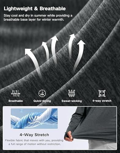 Pudolla Men's UPF 50+ Sun Protection Hoodie Lightweight Long Sleeve UV Hiking Shirts for Men Fishing Running SPF Rash Guard(Grey Large) thumbnail 4