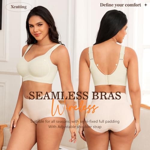 Xcutting Soft Sleep Wirefree Bra for Women, Full Coverage, No Underwire, Wireless, Comfortable Sports Bra, Sagging Breasts, Padded, Plus Size, Beige, Medium thumbnail 2
