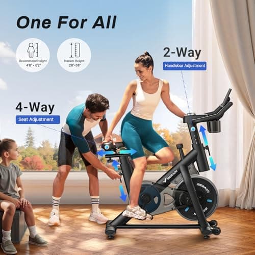 Merach Exercise Bike, Magnetic Friction Stationary Bike with Brake Pad and Exclusive App, Low Noise Indoor Cycling Bike with 300lbs Weight Capacity, Tablet Mount and Fitness Course thumbnail 6