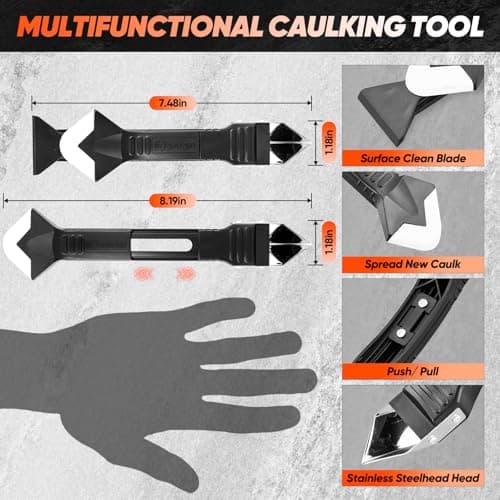 Saker Silicone Caulking Tool 3-in-1 Grout Removal Tool and Sealant Finishing Scraper with Stainless Steelhead, Caulk Remover and Seam Repair Kit for Bathroom, Kitchen, Floor, Windo