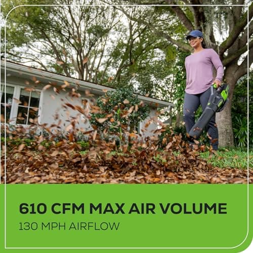 Miniatura de Soplador de Hojas Eléctrico Greenworks 60V, 610 CFM, con Batería de 2.5 Ah y Cargador 4