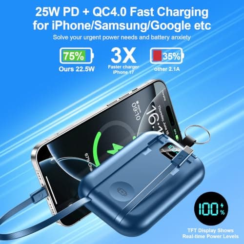 Power Bank Magnético Inalámbrico 10000mAh con Cables Integrados