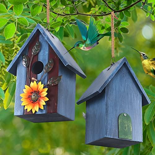 Birdhouse,Nesting Boxes for Birds, Rustic Wooden Flower Nesting Box for Birds for Outdoors, Hanging Bridal House for Garden Decoration, Blue
