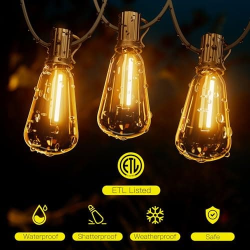 OHLUX Bistro String Lights Outdoor, 60FT Deck Lights with 32 Shatterproof ST38 Vintage Edison Bulbs, 2200K Warm Dimmable Connectable LED Light String for Outside Porch Yard Gazebos Balcony Garden thumbnail 2