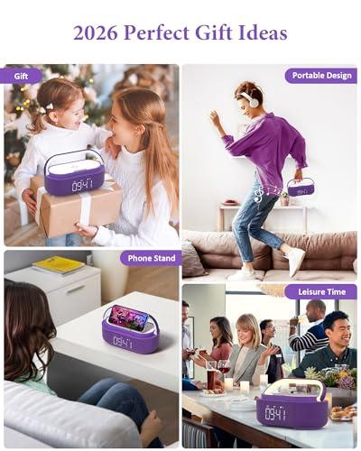 COLSUR Bluetooth Speaker Alarm Clock with Wireless Charger, FM Radio, Adjustable LED Night Light, 6 in 1 Bedroom Portable Speaker 2500mAh, Phone Stand for Bedside, Home, Office, Gi thumbnail 7