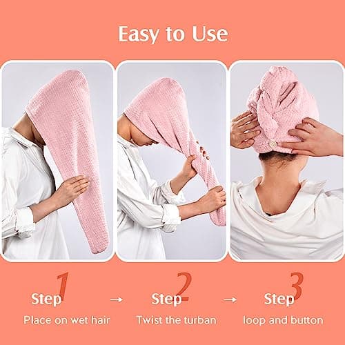 YFONG 2 Pack Microfiber Hair Towel Wrap for Women, Quick Dry Hair Turban