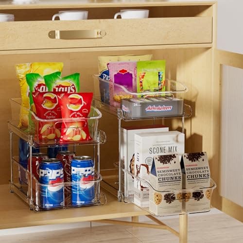 Miniatura de Delamu 2-Tier Under Sink Organizers and Storage, Multi-Purpose Stackable Bathroom Cabinet organizers, Pull Out Kitchen Pantry Organization and Storage with Dividers(2 Pack, Clear) 3