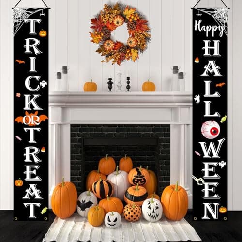 JENFALL Halloween Decorations Outdoor TRICK OR TREAT Happy HALLOWEEN Banner Porch Sign Decor Halloween Door Decorations for Home Indoor Outdoor Wall Party thumbnail 5