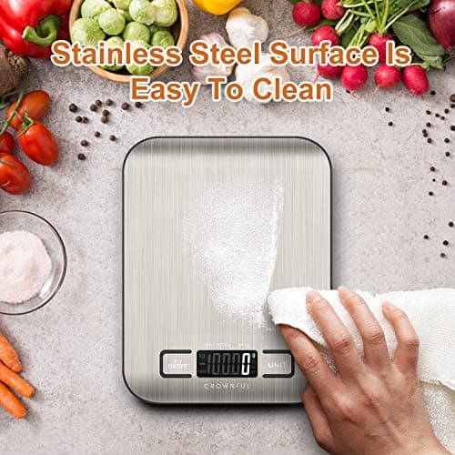 CROWNFUL Food Scale, 11 lb Digital Kitchen Scales with Built-in Coin Battery, Weight Ounces and Grams for Cooking and Baking, 6 Units with Tare Function, LCD Display, 304 Stainless thumbnail 8