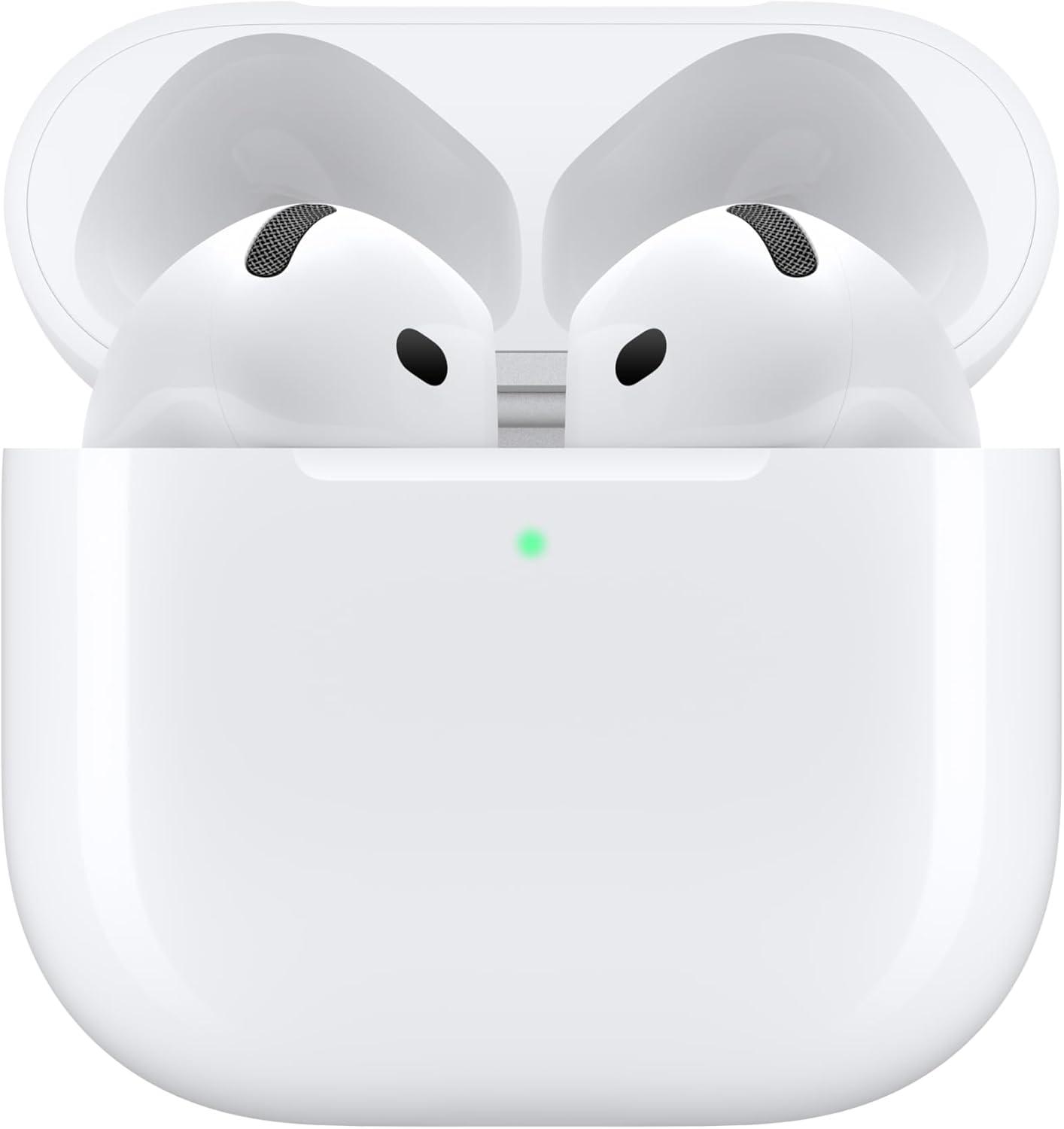 Apple AirPods 4 Wireless Earbuds, Bluetooth Headphones, Personalized Spatial Audio, Sweat and Water Resistant, USB-C Charging Case