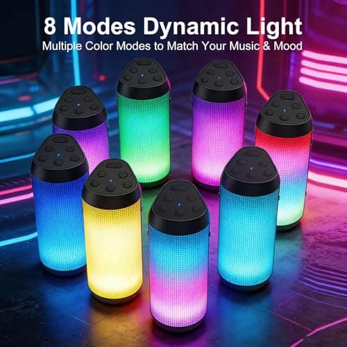 Bluetooth Speaker Portable Wireless, 20W Stereo Loud Sound, 8 Modes LED Light Show, 30H Playtime, IPX4 Waterproof, TWS Pairing, Built-in Mic, BT5.3 for Outdoor, Party, Travel, Home thumbnail 3