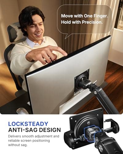 HUANUO FlowLift™ Pro Monitor Arm for 13–32" Screens, MechaSpring Monitor Mount, Fully-Adjustable Monitor Stand with Tilt/Swivel/Rotation, Tool-Free VESA Mount, C-Clamp/Grommet Base