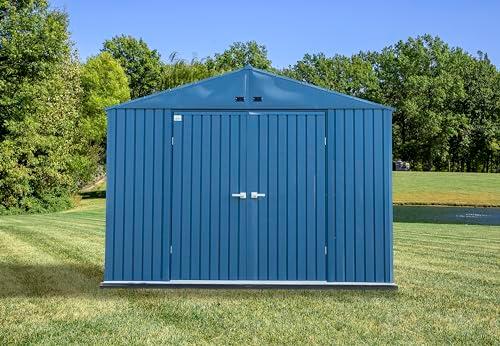 Arrow Shed Elite 10' x 14' Tall Outdoor Steel Storage Shed with High Gable and Lockable Doors Storage Building, Blue Grey thumbnail 11