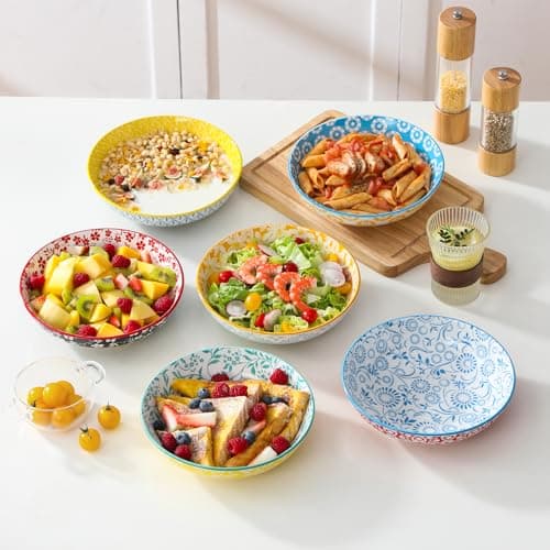 Set de 6 Platos Hondos vancasso 8.5" para Pasta/Ensalada, Porcelana Floral, 40 oz