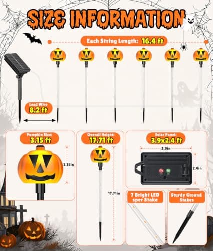 12 Pack Halloween Outdoor Decorations Solar Pathway Stake Pumpkin Lights thumbnail 6
