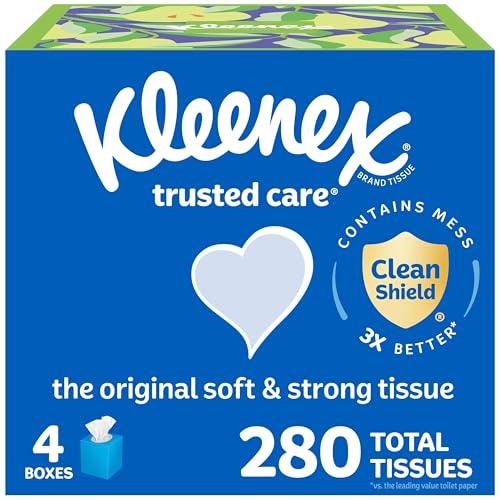 Kleenex Trusted Care: 4 Cajas Cubo de Pañuelos Faciales, Doble Capa (280 en Total)
