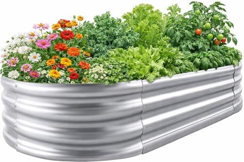 Eclaron Galvanized Raised Garden Bed for Outdoor: 4X2X1ft Durable Metal Vegetable Plant Container Kit - Oval Planter Box for Gardening Flower Trough