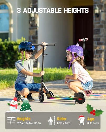 FanttikRide C9 Pro Kids Electric Scooter Ages 8-12, Colorful Rainbow Lights, E-Scooter for Kids 3.9-5.2 ft, 132 lbs, 5 Miles Range, Up to 40 min Ride Time, 5/8/10 MPH, 3 Adjustable