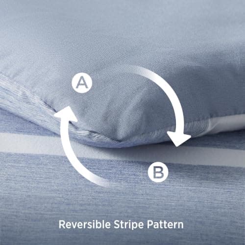 Bedsure Blue Comforter Set, Queen Size Bedding Set, Striped 7 Piece | Bed in a Bag, Bedroom, Plaid, Nautical, Cationic Dyeing, Gift Choice, Whisper-Quiet, OEKO thumbnail 5