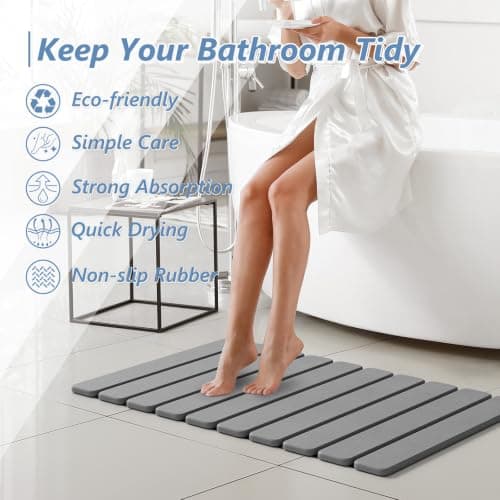 Miniatura de Tapete de Baño Plegable de Piedra Diatomea AWW, 60x39 cm, Gris 8