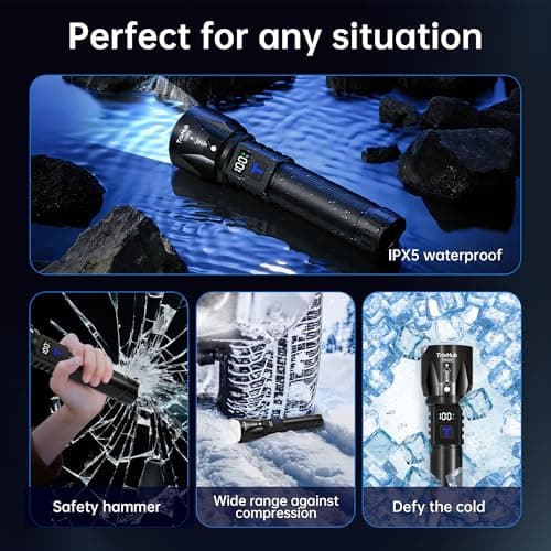 TrixHub Rechargeable LED Flashlights High Lumens 2Pack, Super Bright Zoomable Handheld Flash Light with LCD Digital Display, Powerful Emergency Linternas, Waterproof, Long Lasting, thumbnail 8