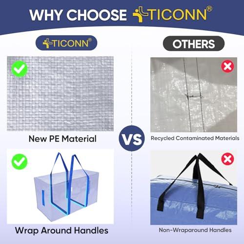 TICONN 6 Pack Extra Large Moving Bags with Zippers & Carrying Handles, Heavy-Duty Storage Tote Moving Boxes for Space Saving