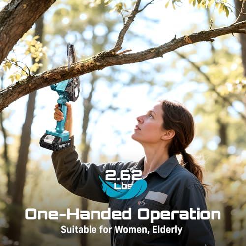 Seesii Mini Chainsaw, 6-inch Mini Chainsaw Cordless, Handheld Electric Power Chain Saw with 2 Batteries, for Tree Trimming Wood Cutting, Best Gifts for Father, Dad, Husband, Men