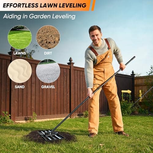 Saker Lawn Leveling Rake 30x10 Inch, Lawn Leveler Tool with 73-Inch Stainless Steel Handle, Heavy Duty Landscape Rake for Yard, Garden, Farm, and Golf Course - Black thumbnail 2