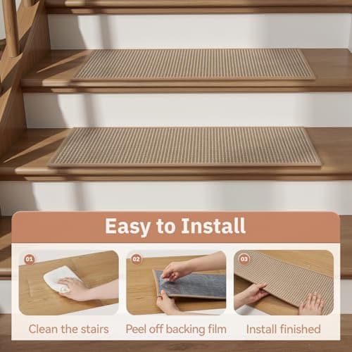 1PC Jute Stair Treads for Wooden Steps-Stairs Carpet Non Slip-Peel and Stick Stair Treads Indoor, Adhesive Staircase Step Treads Residue Free, Durable Natural Stair Runner Rug,8"x3 thumbnail 5
