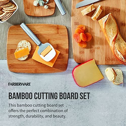 Farberware Bamboo Cutting Board Set of 3, Reversible Cutting Boards for Kitchen - Large 11x14, Medium 8x10, Small 8x5 Inch - Charcuterie Board, Cheese Board, Bread Board thumbnail 2