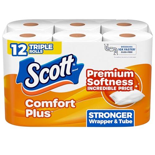 Scott ComfortPlus Toilet Paper, 12 Triple Rolls, 231 Sheets per Roll, Septic-Safe, 1-Ply Toilet Tissue