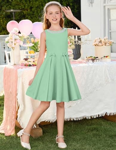 Miniatura de Vestido GRACE KARIN para Niña, Formal, Fiesta o Invitada de Boda, Sin Mangas, Midi, Talla 10 Años, Verde 2