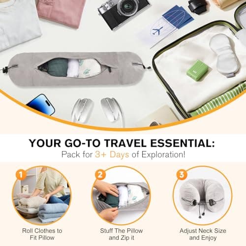 DreamShore Travel Pillow for Extra Luggage: Stuffable Neck Pillow with Adjustable Neck Size | Fits 3+ Days of Travel Essentials | Transformable Carry-On Solution | Soft Velvet Cove thumbnail 2