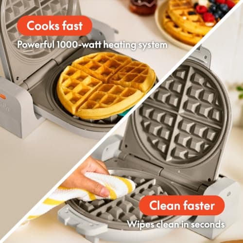 bella Flip-n-Store Waffle Maker with EverGood™ Ceramic Nonstick Coating, Fits-anywhere™ Kitchenware, Power Indicator Light, Cool Touch Handle & Cord Wrap, 7” Wide & 1" Deep Plates, thumbnail 4