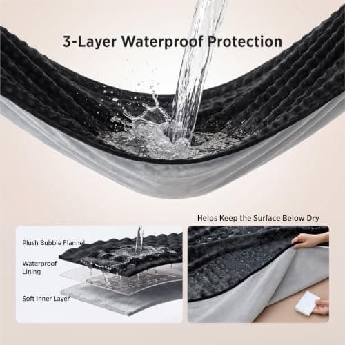 Miniatura de Manta impermeable con textura de burbujas Bedsure para sofá, 50"x60" (Negro/Gris) 3