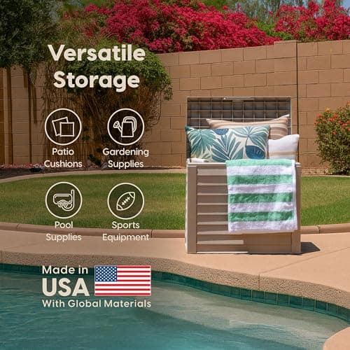 IRIS USA 35 Gallon Outdoor Deck Box, Lockable, Weather-Resistant, Beige thumbnail 7