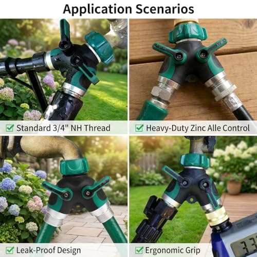 Groiha 2 Way Garden Hose Splitter, Heavy Duty Metal Y Hose Connector with Shut Off Valves, Dual Outlet Water Spigot Splitter for 3/4" Garden Hose, Leak-Proof Design with Rubberized Grips