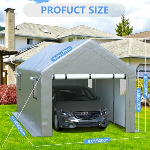 Cochera Portátil Jocoevol 10x20 FT con Ventanas Enrollables y Paneles Removibles
