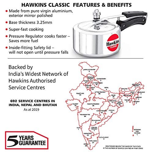 Hawkins 2 Litre Classic Pressure Cooker, Best Inner Lid Cooker, Small Cooker, Silver (CL20) thumbnail 3