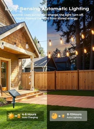 Brightown 52FT Solar String Lights Outdoor Waterproof, Patio Lights with Remote and 15+1 LED Shatterproof Bulbs, Dimmable & Timable, 3 Light Modes, Solar Lights Outdoor for Yard Ga thumbnail 4