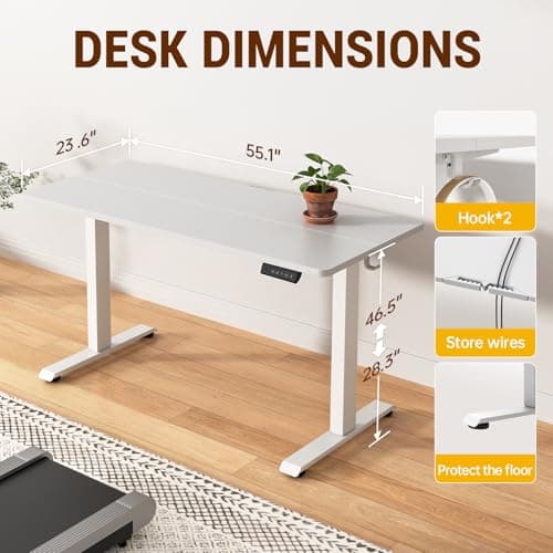Veken 55 Inch Large Electric Standing Desk,Sit to Stand Up, Heights Adjustable, Work Home Office Computer Table for Study, Walking Pad, Writing, and Games, Wooden Desktop Desks, Wh thumbnail 3