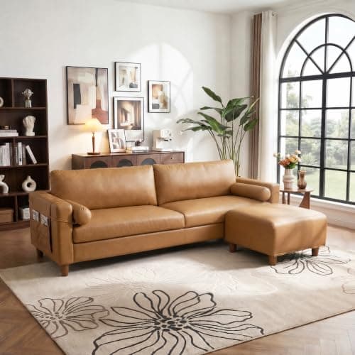 Vesgantti 100" L-Shaped Faux Leather Sectional Couch, Wide Seating, Camel