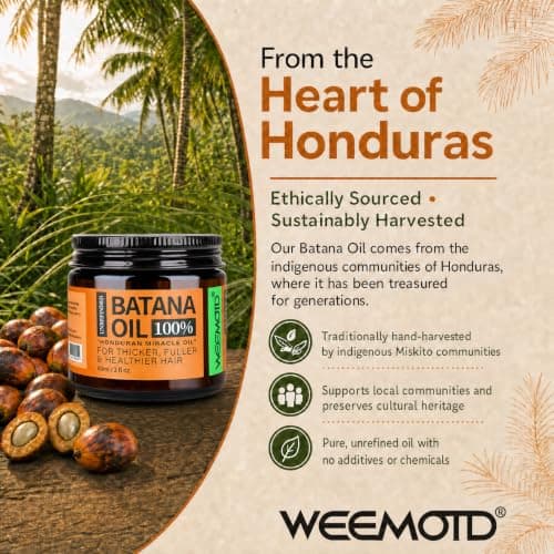 Aceite de Batana Crudo WEEMOTD 100% Hondureño para Cabello, 2 Fl Oz