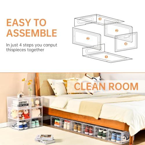 INSTY 12 Pack Large Shoe Storage Box, Clear Shoe Storage Organizer with Magnetic Door, Stackable,Shoe Containers For Display Sneakers, Easy Assembly, Fit up to US Size 12, Clear