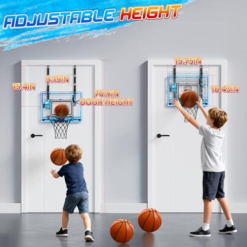 Indoor Mini Basketball Hoop, Over The Door Basketball Hoop With Height Adjustment, Electronic Scoreboard, Remote Control, Upgrade 3 Modes Games Sport Toys Birthday Gifts for Kids 5