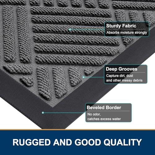 Smiry Front Door Mat Outside Entrance, Heavy Duty Outdoor Indoor Natural Rubber Doormat, Non Slip, Trap Dirt and Moisture, Easy Clean, Low Profile Patio Porch Entryway Mat, 29.5x17 thumbnail 5
