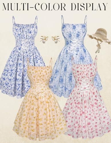 Scarlet Darkness Women Corset Milkmaid Dress Cottagecore Floral Sundress Blue Floral L thumbnail 8