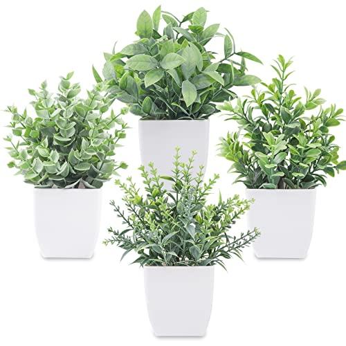 Der Rose 4 Pack Fake Plants Mini Artificial Greenery Potted Plants for Home Decor Indoor Office Table Room Farmhouse Bathroom Decor