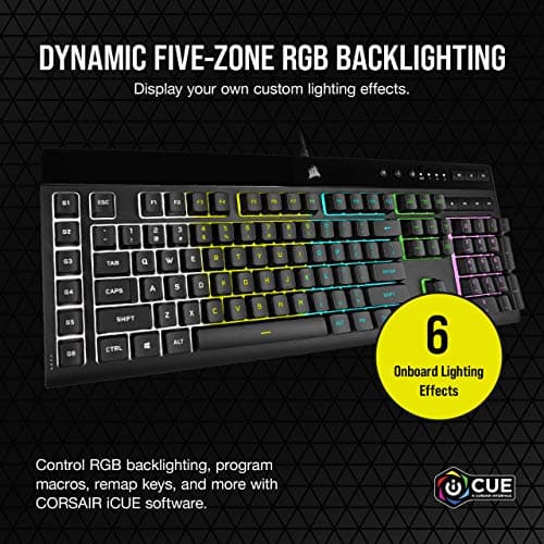 Corsair K55 RGB PRO Membrane Wired Gaming Keyboard – IP42 Dust and Spill-Resistant – 6 Macro Keys with Elgato Integration – iCUE Compatible – QWERTY NA – PC, Mac, Xbox – Black thumbnail 3